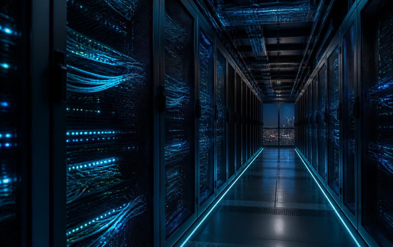 Culoar de servere într-un datacenter modern